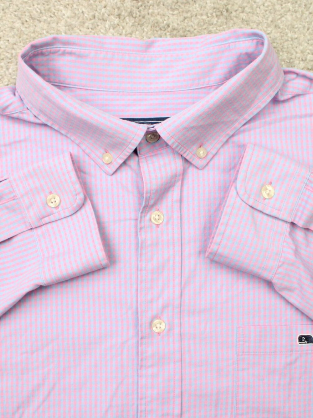 Vineyard Vines Performance Shirt Men LT Pink/Blue Classic Fit Tucker Long Sleeve
